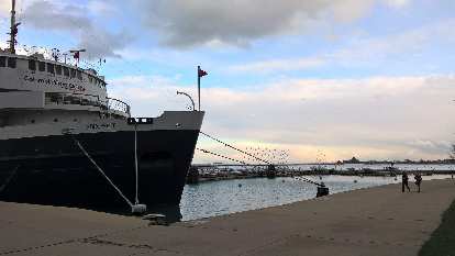 A ship in DuSable Harbor off the Lakefront Trail.