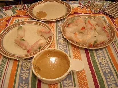 Yum -- spring rolls and peanut sauce.  Never mind that this is more of a traditional Vietnamese side dish than Chinese!