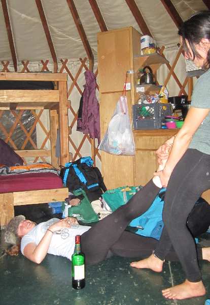 Jordan giving Victoria an adjustment... or just dragging her on the floor.