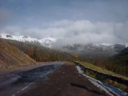 On the way back to Fort Collins, we had to crest Cameron Pass again. Apparently, it received some snow shortly after we crested it in the morning.