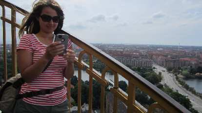 Katia taking a picture from the top of the Savior's Church.