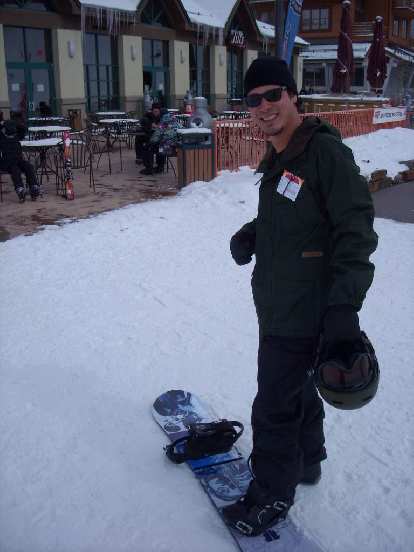 Rob with his snowboard at Copper Mountain.