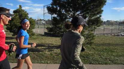 Dan, daughter Talia, and Connie begin their run.