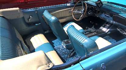 The interior of the 1966 Columbine blue High Country Special Ford Mustang convertible looked like it had more room than a contemporary Mustang convertible despite being smaller on the outside.