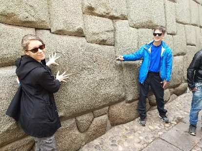 Teresa and Mel by the Twelve Angle Stone in Cusco.