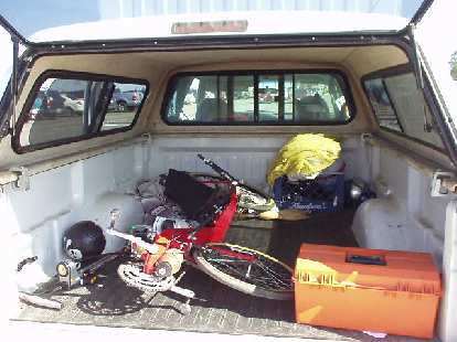 The recumbent just fit in the bed of the Ford F-150, and the friendly SBC volunteer and I had a nice talk back to the start of the ride. Well, there's always next year... The recumbent just fit in the bed of the Ford F-150, and the friendly SBC volunteer and I had a nice talk back to the start of the ride. Well, there's always next year...
