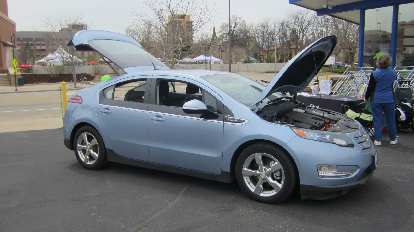 Chevy Volt in a sky blue color.