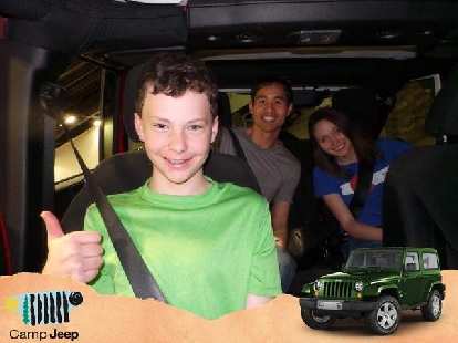I rode inside a Jeep Wrangler navigating the Jeep obstacle course with Maureen and an unknown teenager. Photo: Camp Jeep. Felix Wong, Maureen, inside Jeep Wrangler