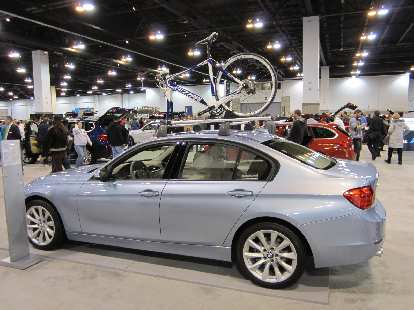 A BMW 3-series with a Fezzari (a Florida outfit clearly trying to ride the Ferrari mystique) road bike.
