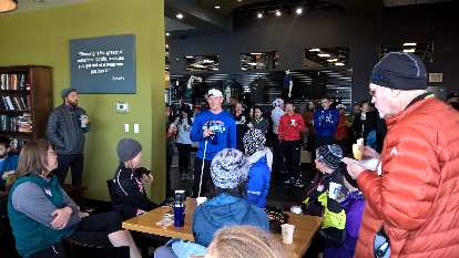 Dan Berlin gives motivational speech to Fort Collins Running Club members, Raintree Athletic Club