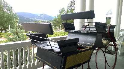 Sleigh on the porch of the Stanley Hotel. Sleigh on the porch of the Stanley Hotel.