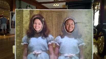 Maureen and Venus behind a cardboard cutout inside the Stanley Hotel. Maureen and Venus behind a cardboard cutout inside the Stanley Hotel.