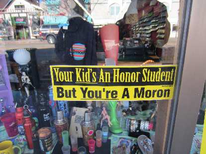 "Your kidś an honor student but youŕe a moron" bumper sticker. "Your kidś an honor student but youŕe a moron" bumper sticker.