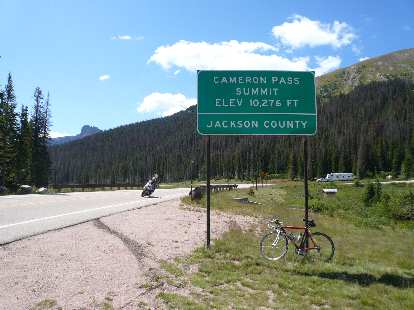 [Mile 71, 11:35 a.m.] Finally, the top of Cameron Pass after climbing virtually all morning.