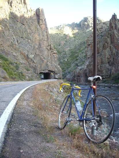 The Gitane next to the Poudre River and in front of the tunnel not far from the Mishiwaka Amphitheater.