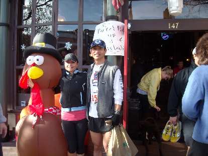 Mr. Turkey, Raquel and I after the race.
