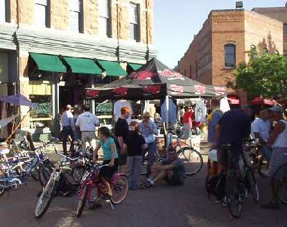 Gathering in Old Town Square for the Fort Collins Vintage Cruiser Ride.