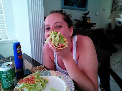 Kelly and her veggie-filled homemade taco.