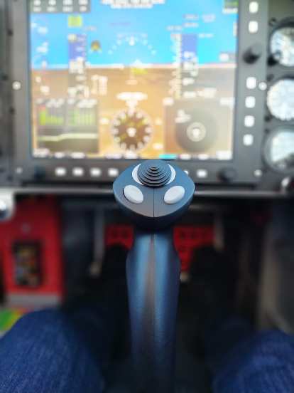 The control stick and the instrument cluster on my friend's Van's RV-14A homebuilt plane.