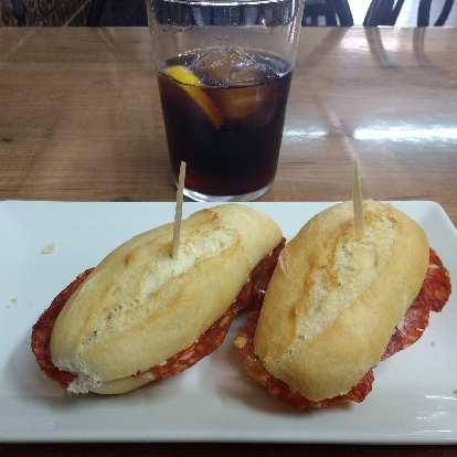 Two bocadillos de salami and a cup of Coke. (27 Sep 2017) Two bocadillos de salami and a cup of Coke.