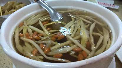 A soup of sprouts at a restaurant near Yuchi Township, Taiwan.