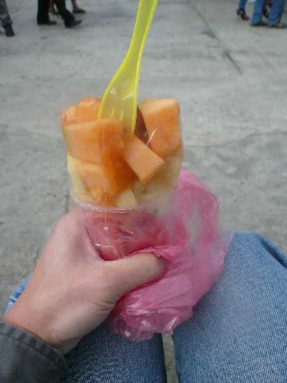 A fruit cup in San Andres Itzapa.  (Four Quetzales, or USD$0.50.)
