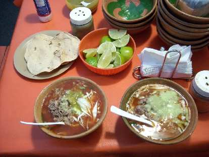 Posole de res (a Mexican soup with beef) from our favorite street food vendor in Oaxaca.