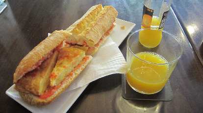A Spanish omelette bocadillo. A Spanish omelette bocadillo.