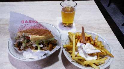 Near my hotel in Madrid, I got this d̦ner kebab with fries and beer dinner combo. Near my hotel in Madrid, I got this d̦ner kebab with fries and beer dinner combo.