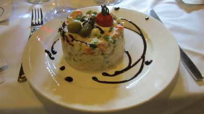 Russian salad (which was actually conceived by the French under Napolean's rule.) Russian salad (which was actually conceived by the French under Napolean's rule.)