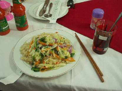 Rice and vegetables and Lipton tea for lunch during DMZ Tour.