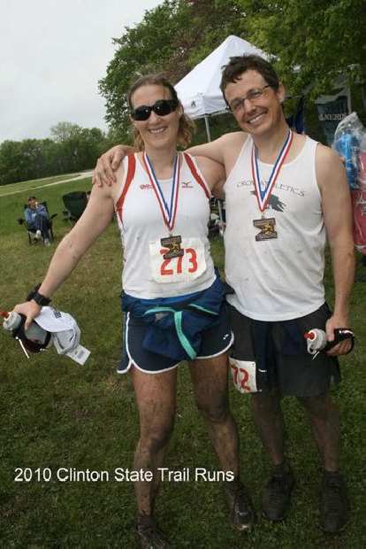 Celeste and Scott at the finish. Photo: Clinton State Trail Run. Celeste and Scott at the finish.