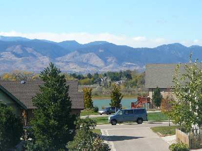 View of Richards Lake and the foothill mountains from my home in Fort Collins.