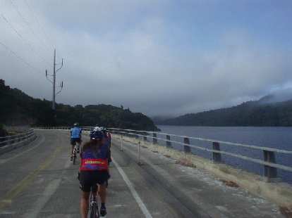 [Mile 6, 8:02 a.m.] Riding by the Crystal Springs Reservoir off of Skyline Blvd.