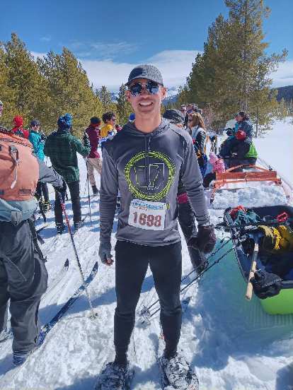 Felix Wong at the start of the Gould Snowshoe Stomp 5k (actually was 2.7 miles). Felix Wong at the start of the Gould Snowshoe Stomp 5k (actually was 2.7 miles).