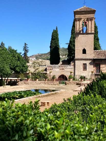 Church and bell tower at Generalife at the Alhambra.