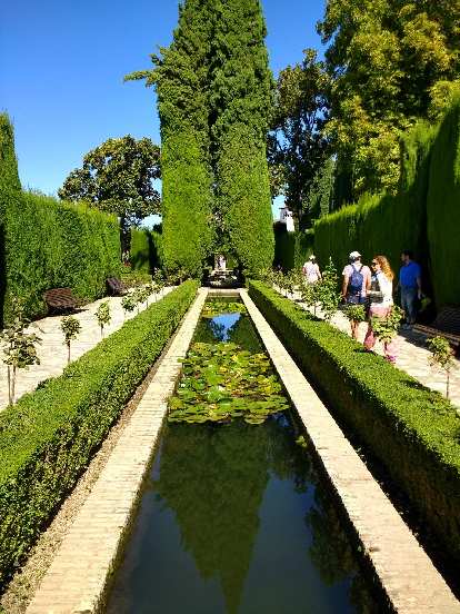 Garden with pond at Generalife at the Alhambra.