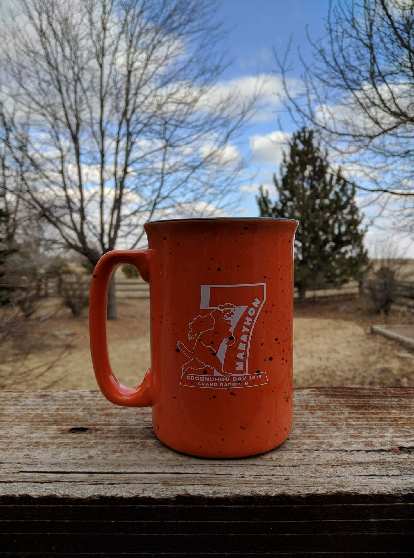 For coming in second in division, the Groundhog Day Marathon organizers sent me this mug.
