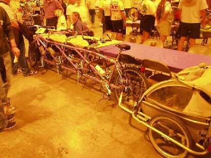 Here's a 4-person tandem with trailer in tow. There was another 4-rider tandem at the show.