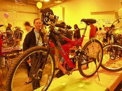 A hand- and leg-driven mountain bike created by someone in his garage.