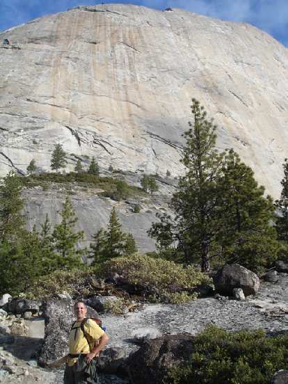 Dave in front of Half Dome.  We had some problems finding our way to Snake Dike from here...