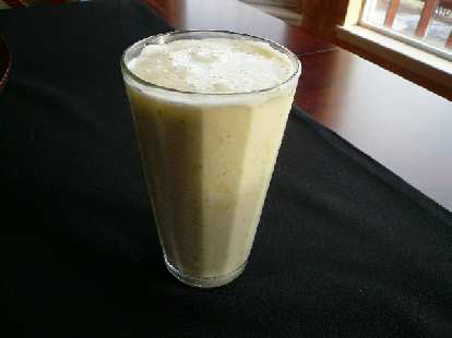 A smoothie I used to make a lot: ice, one pear, an organic brown egg, and a quarter-cup of milk.
