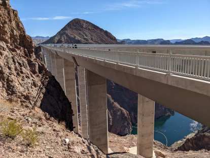 The Mike O'Callaghan–Pat Tillman Memorial Bridge going over the Colorado River near the Hoover Dam.