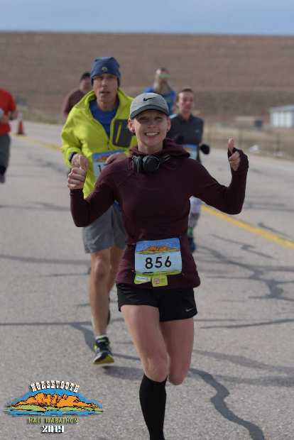 Kristina looking good in her first half marathon. Photo: Fort Collins Running Club. Kristina looking good in her first half marathon.