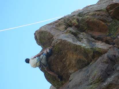 Raphael gives the overhang a go. Raphael gives the overhang a go.