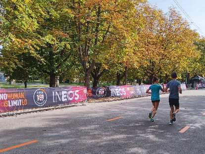 Runners in Prater Park along the INEOS 1:59 Challenge course. (11 Oct 2019) Runners in Prater Park along the INEOS 1:59 Challenge course.