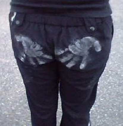 Chalk on Ryan's pants.
