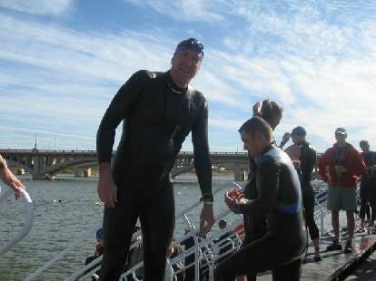 Russ after some open water practice. Photo: Jose Cortez. Russ after some open water practice.