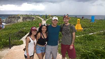 Yesenia, Carolina, Julian, and Alberto in front of the Mayan Ruins in Isla Mujeres. Yesenia Morales, Carolina, Julian Ganton, Alberto François, Mayan Ruins, Isla Mujeres