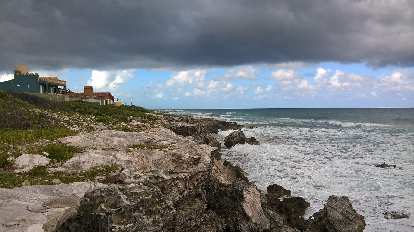 dark clouds, house, coast, Isla Mujeres